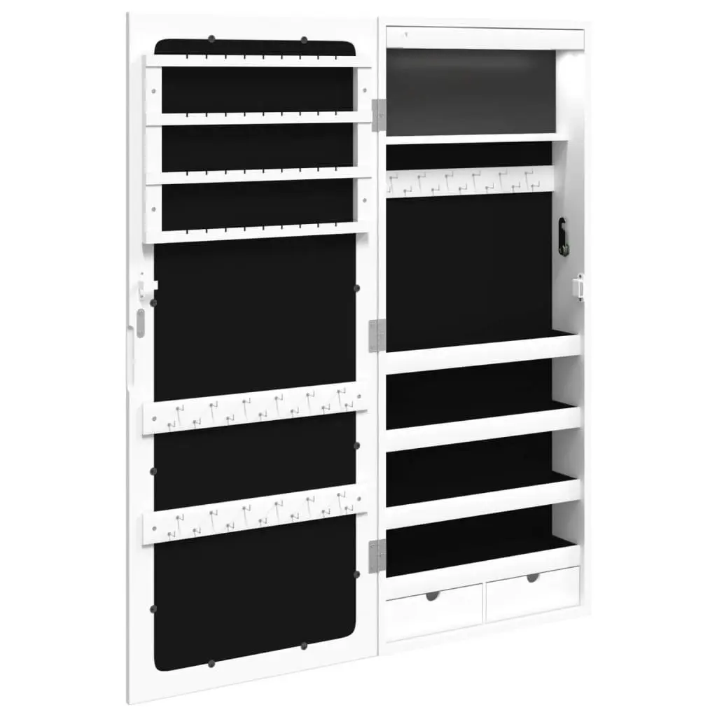 Wall Mounted Jewellery Cabinet with LED Lights White Mirror Storage Organiser