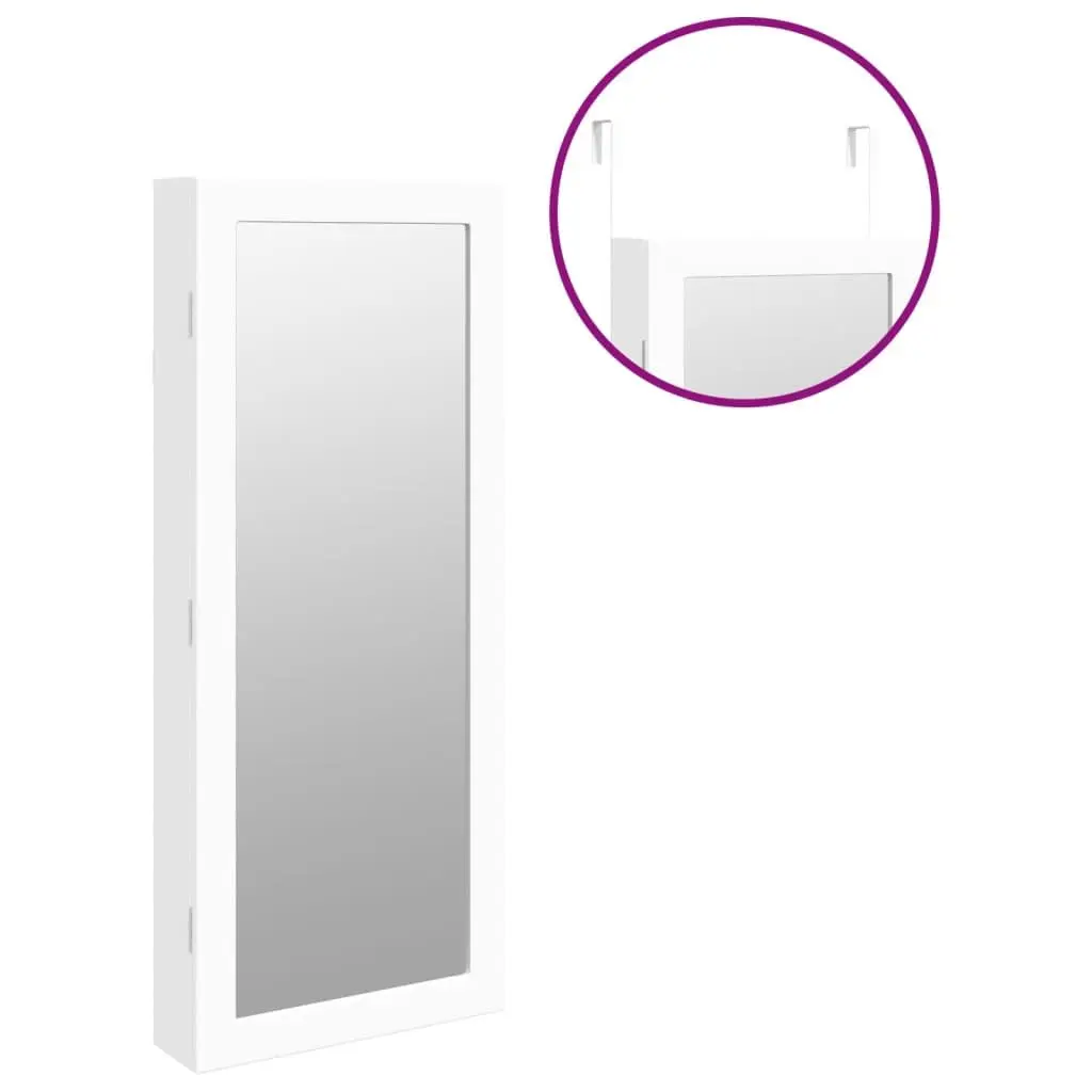 Wall Mounted Jewellery Cabinet with LED Lights White Mirror Storage Organiser