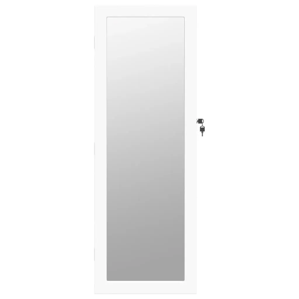 Wall Mounted Mirror Jewellery Cabinet White with LED Lights and Storage Organiser