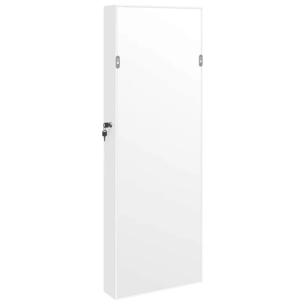 Wall Mounted Mirror Jewellery Cabinet White with LED Lights and Storage Organiser
