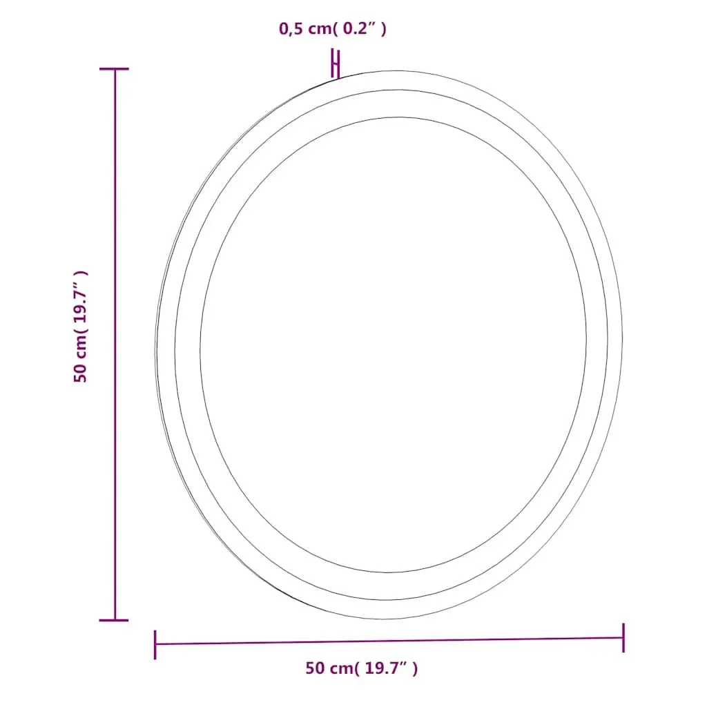 LED Bathroom Mirror 50cm Round Integrated Lights USB Powered Wall Mount