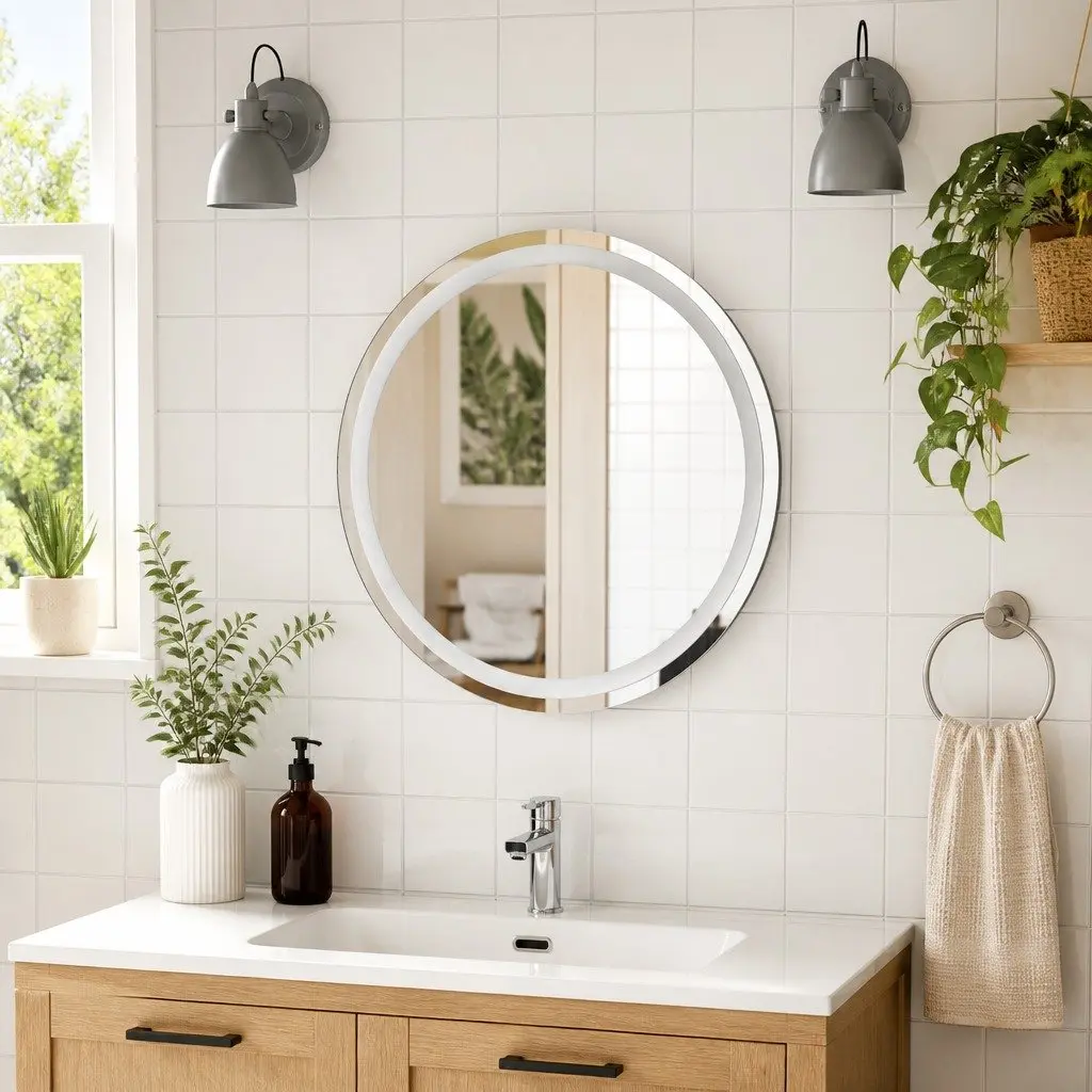 LED Bathroom Mirror 60cm Round Wall Mount Integrated Lights USB Powered