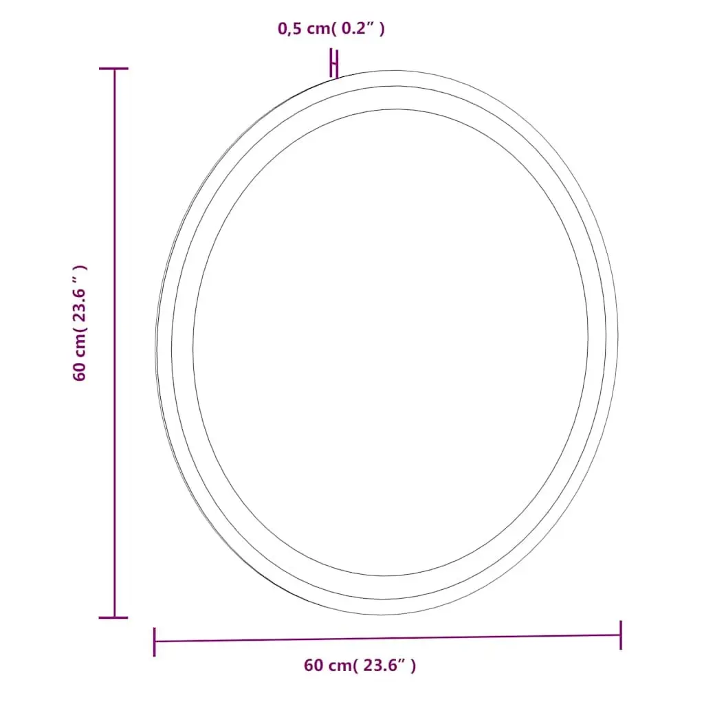 LED Bathroom Mirror 60cm Round Wall Mount Integrated Lights USB Powered
