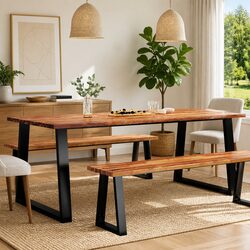 Dining Table Live Edge 200x90x75 cm Solid Acacia Wood Kitchen Room Furniture
