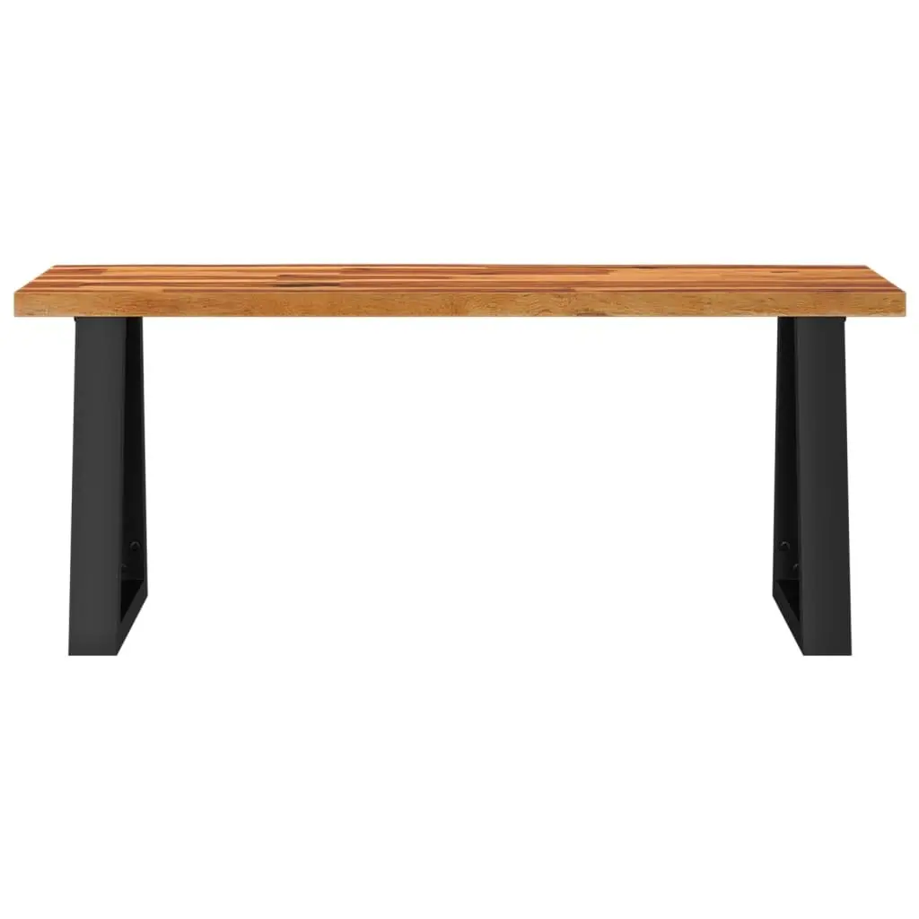 Solid Wood Bench 110cm Live Edge Acacia Wood Seat with U-shaped Steel Legs