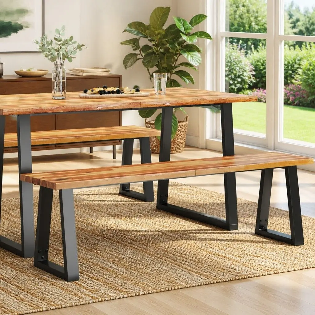 Solid Acacia Wood Bench 160cm Live Edge Brown Dining Hallway Seating Furniture