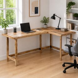 L-Shaped Brown Wooden Desk for a Chic Home Office