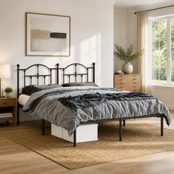 Stylish Metal Bed Frame 150x200 cm with Headboard for Your Bedroom