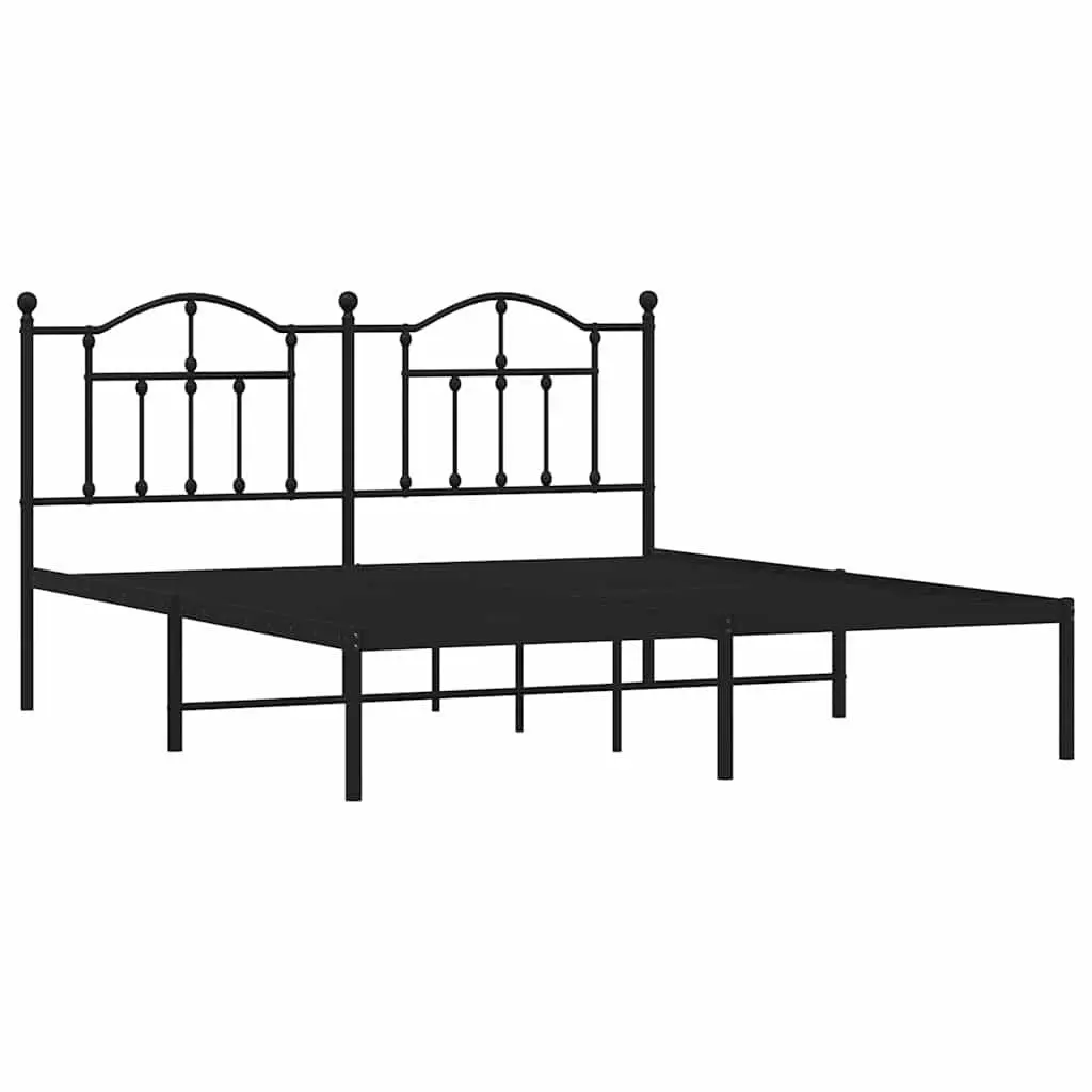 Metal Bed Frame King 183x203 cm with Headboard Slatted Base Black