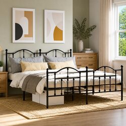 King Size Black Steel Bed Frame 183x203 cm with Footboard