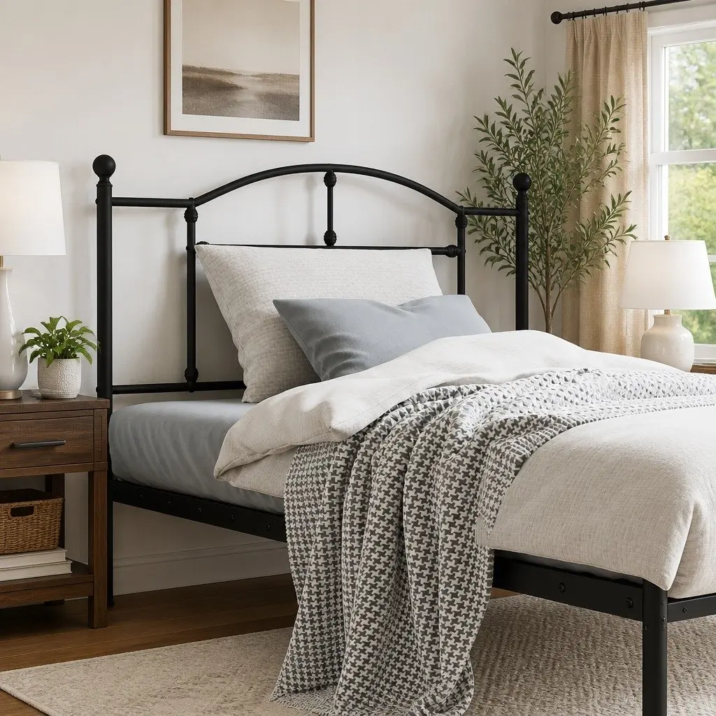 Metal Headboard Black 107cm Bed Frame Header Bedroom Furniture Stylish Design