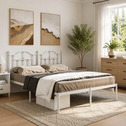 Elegant Metal Bed Frame 135x190 cm in White for Your Bedroom