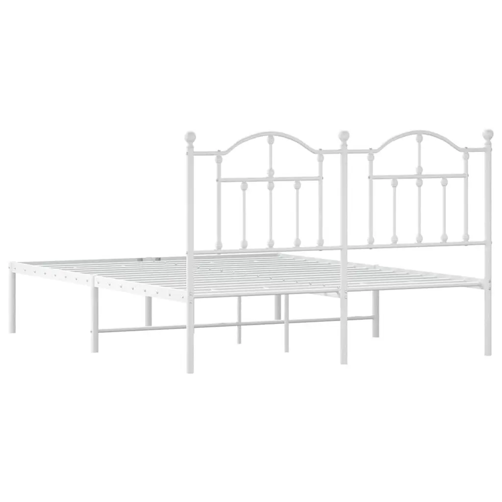 Metal Bed Frame 150x200 cm with Headboard Powder-Coated Steel Construction Metal Slats