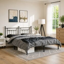 Elegant Black Metal Bed Frame 135x190 cm for Modern Bedrooms