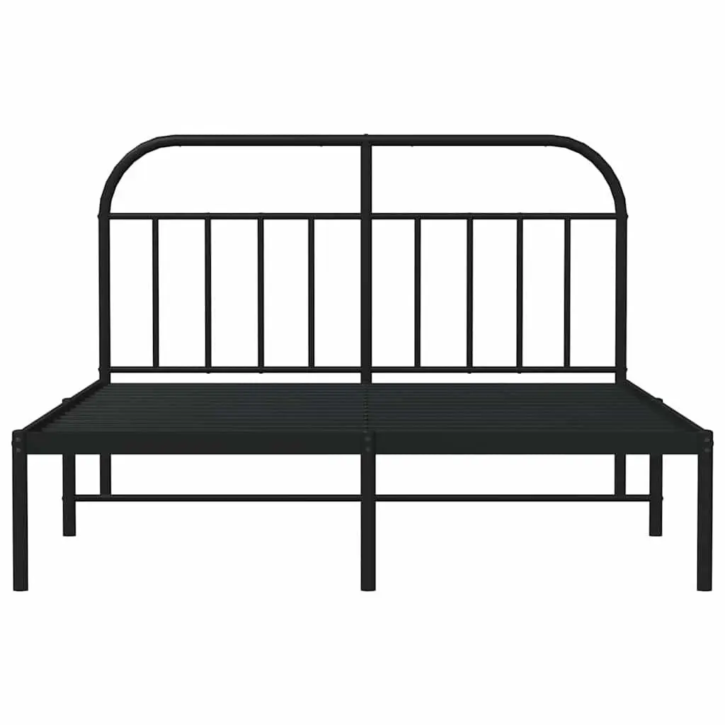 Metal Bed Frame 150x200 cm with Headboard Slatted Base Black