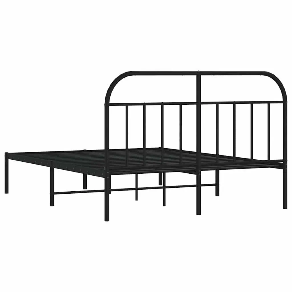 Metal Bed Frame 150x200 cm with Headboard Slatted Base Black