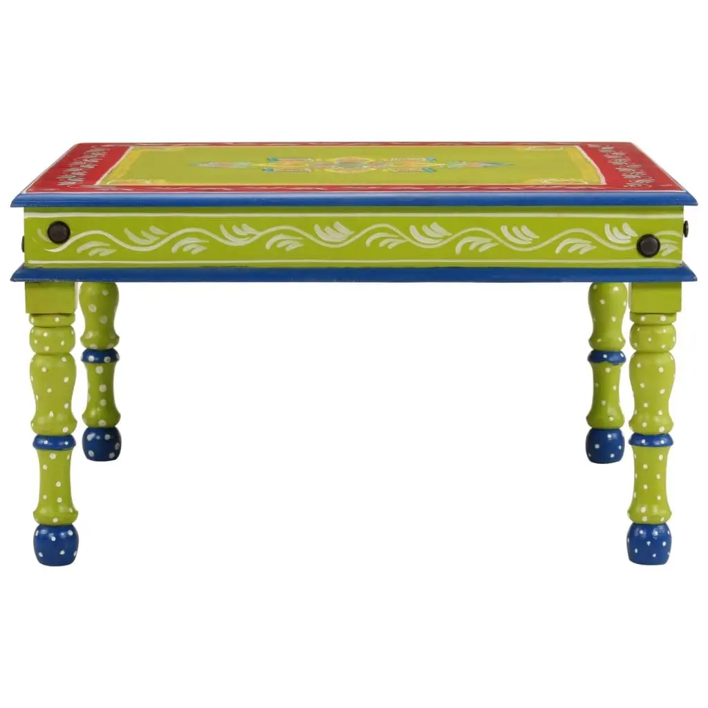 Coffee Table Solid Mango Wood Hand-Painted Decorative Green Accent