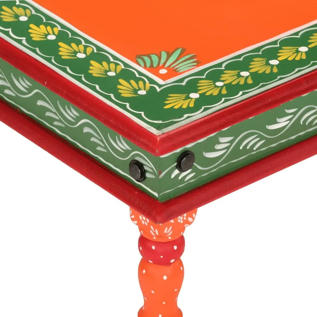 Coffee Table Orange Hand Painted Solid Wood Mango Living Room Accent Furniture