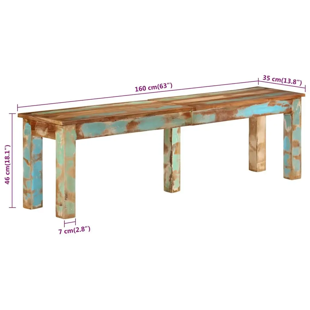 Wooden Bench 160x35x46cm Solid Reclaimed Wood Indoor Furniture Brown