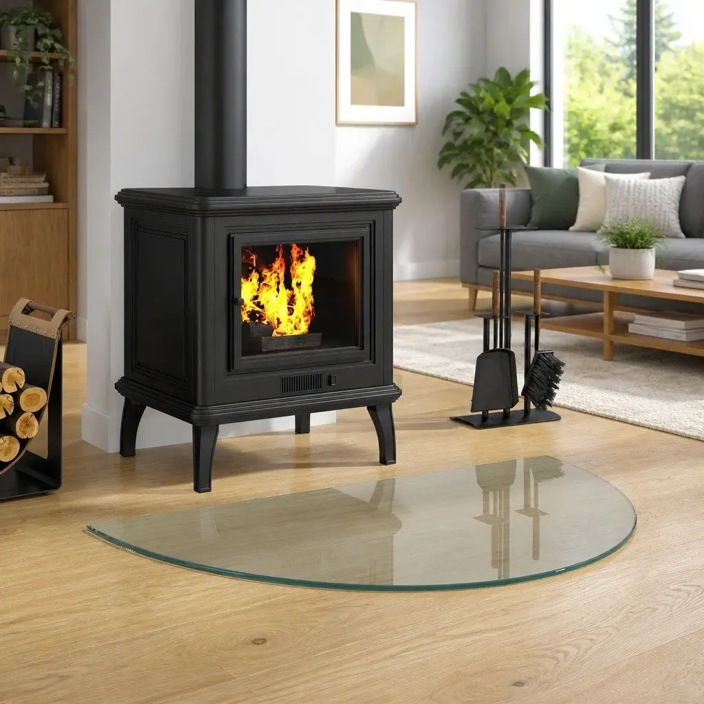 Fireplace Hearth Pad Transparent Tempered Glass 800 x 500 mm Heat Resistant