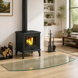 Stylish Glass Hearth Pad for a Modern Fireplace Look
