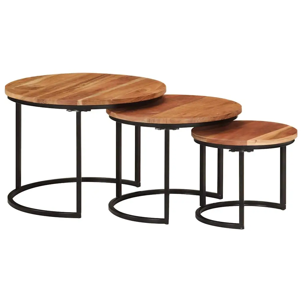 Nesting Tables 3 Piece Solid Acacia Wood Brown Coffee Side Table Storage Set