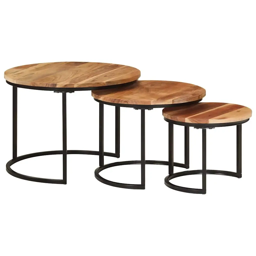 Nesting Tables 3 Piece Solid Acacia Wood Brown Coffee Side Table Storage Set