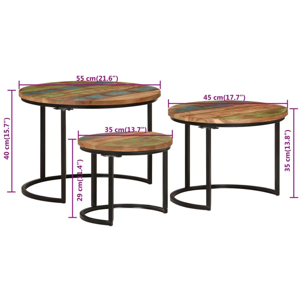 Nesting Tables 3 Piece Set Solid Reclaimed Wood Coffee Side Table
