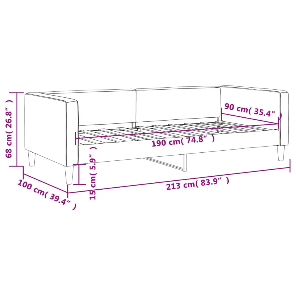 Day Bed Sofa Bed 90x190 cm Grey Fabric 2-in-1 Guest Bedroom Living Room