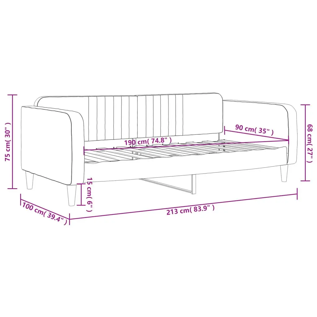 Day Bed Sofa Bed 90x190 cm Grey Velvet Modern Couch