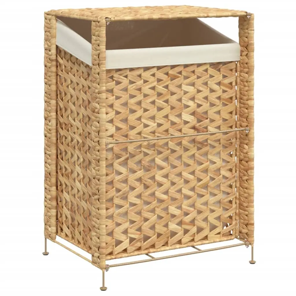 Laundry Basket 44x34x64 cm Brown Water Hyacinth Storage Hamper with Lid and Handle