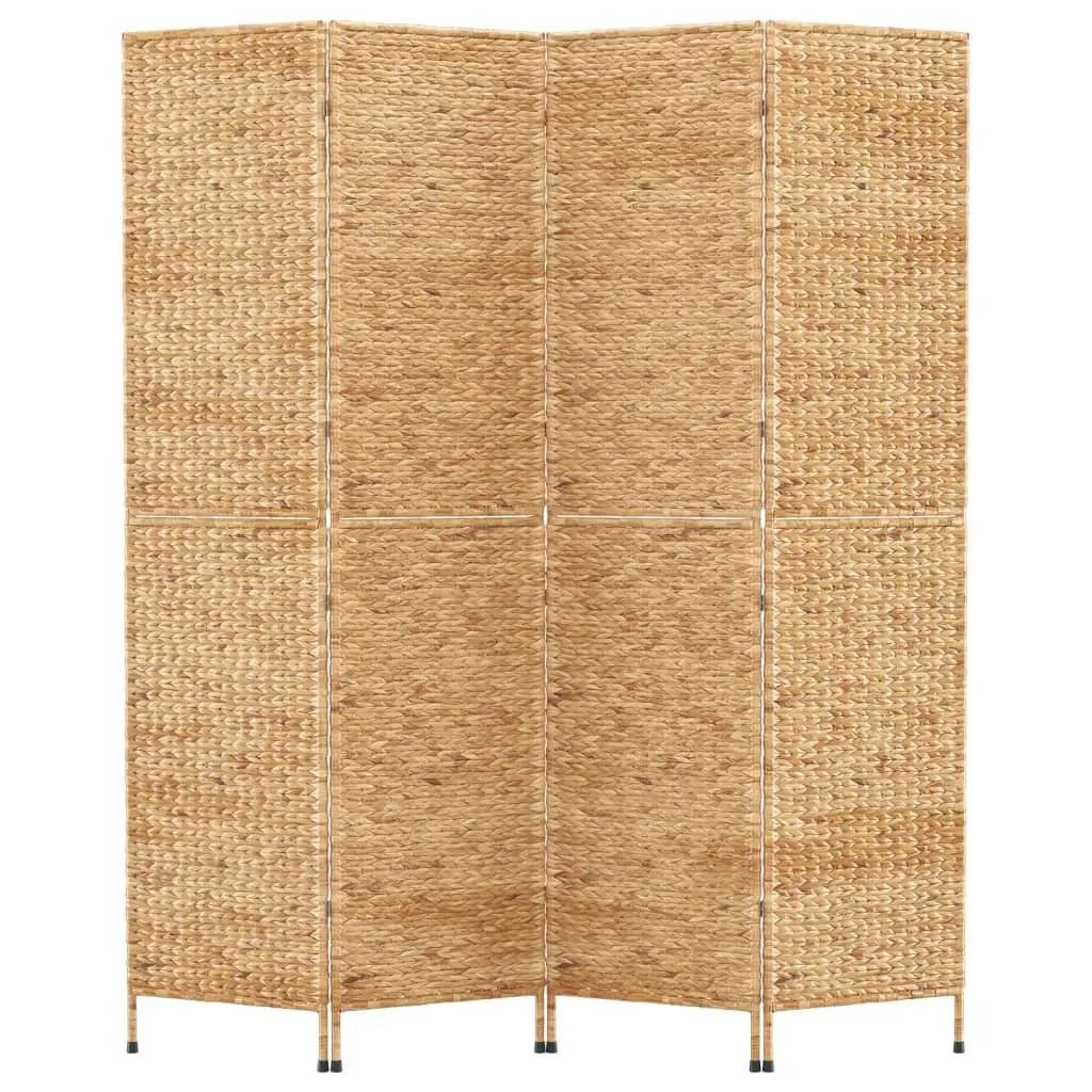 4-Panel Room Divider Screen Brown Water Hyacinth Folding Privacy Partition