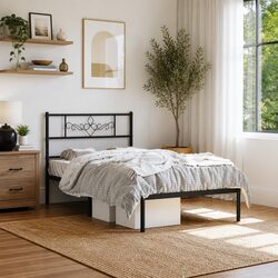 Stylish Black Metal Bed Frame with Headboard and Storage