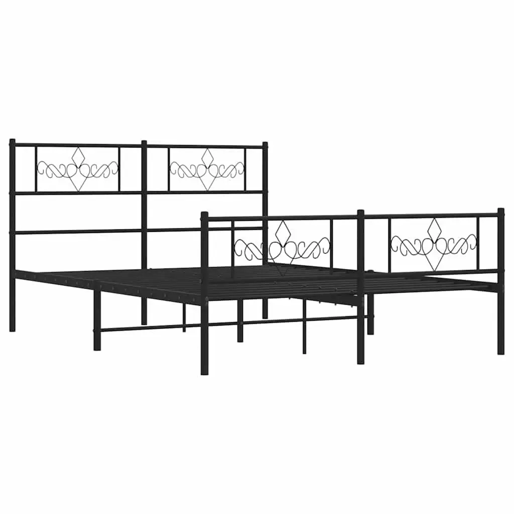 Metal Bed Frame 135x190 cm with Headboard Footboard Slatted Base Black