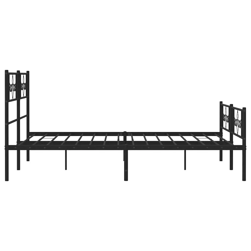 Metal Bed Frame 135x190 cm with Headboard Footboard Slatted Base Black