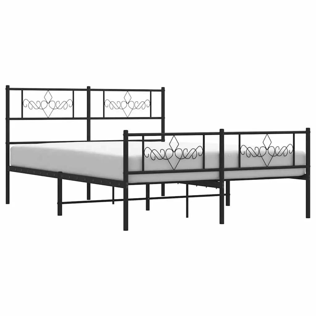 Metal Bed Frame 135x190 cm with Headboard Footboard Slatted Base Black