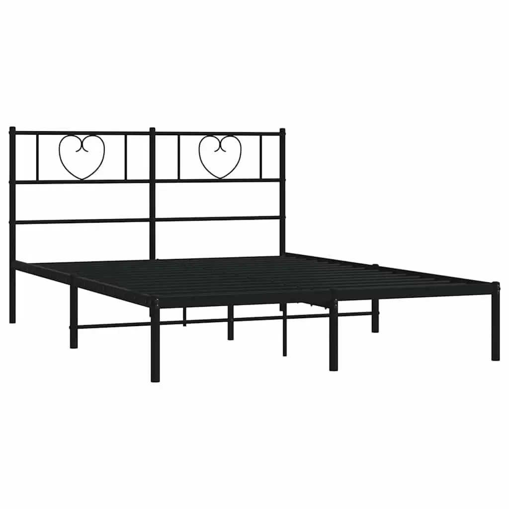 Metal Bed Frame 150x200 cm Black Powder-Coated Steel Headboard
