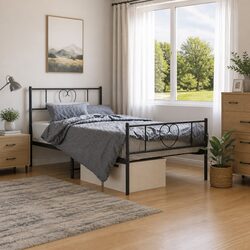Metal Bed Frame King Single 107x203 cm Black Bedroom Furniture Footboard Slats