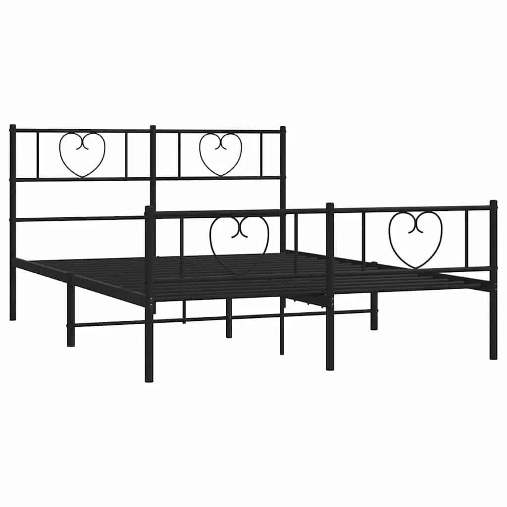 Metal Bed Frame 135x190 cm Slatted Base with Footboard Black