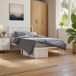 Stylish White King Single Metal Bed Frame with Headboard