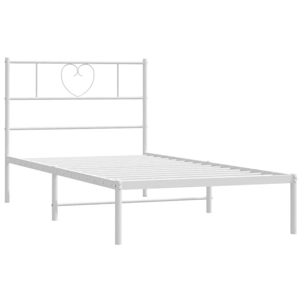 White Metal Bed Frame King Single 107x203cm with Headboard and Slatted Base