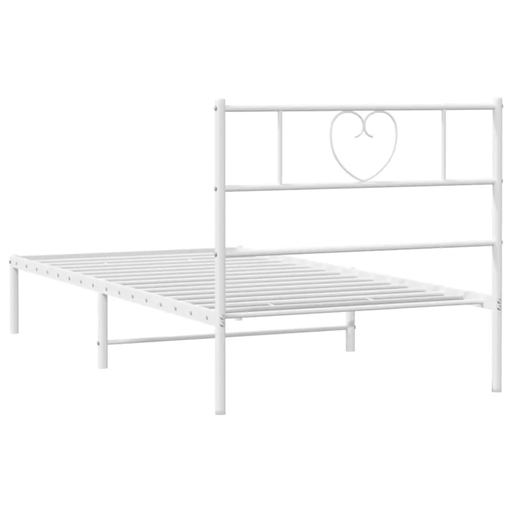 White Metal Bed Frame King Single 107x203cm with Headboard and Slatted Base