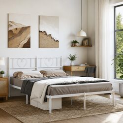 Elegant White Metal Bed Frame with Headboard for Your Bedroom