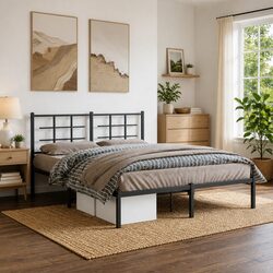 Stylish Metal Bed Frame with Storage Black 150x200 cm