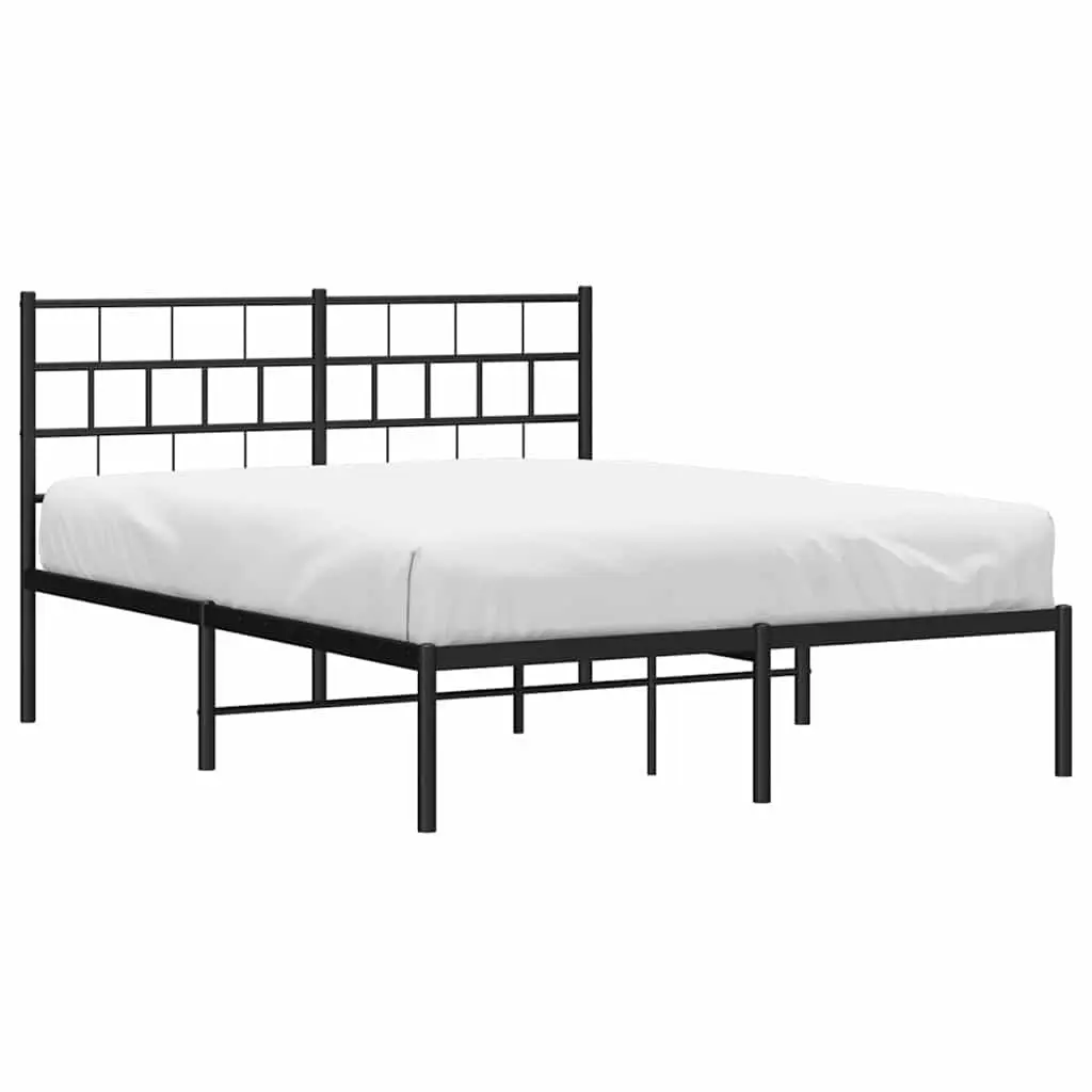 Metal Bed Frame 150x200 cm Black Steel with Headboard and Centre Legs for Mattress Support