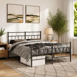 Metal Bed Frame 150x200 cm with Footboard Headboard Slatted Base Black