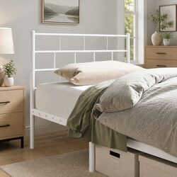 Metal Headboard White 107cm Bed Header Stylish Design Powder-Coated Steel