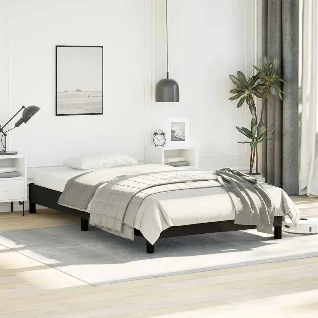 King Single Platform Bed Frame Sturdy Construction Velvet Upholstered Black Bedroom Furniture