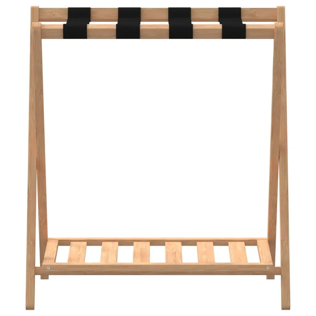 Luggage Rack Bamboo Foldable Suitcase Stand with Two Shelves Storage Organiser