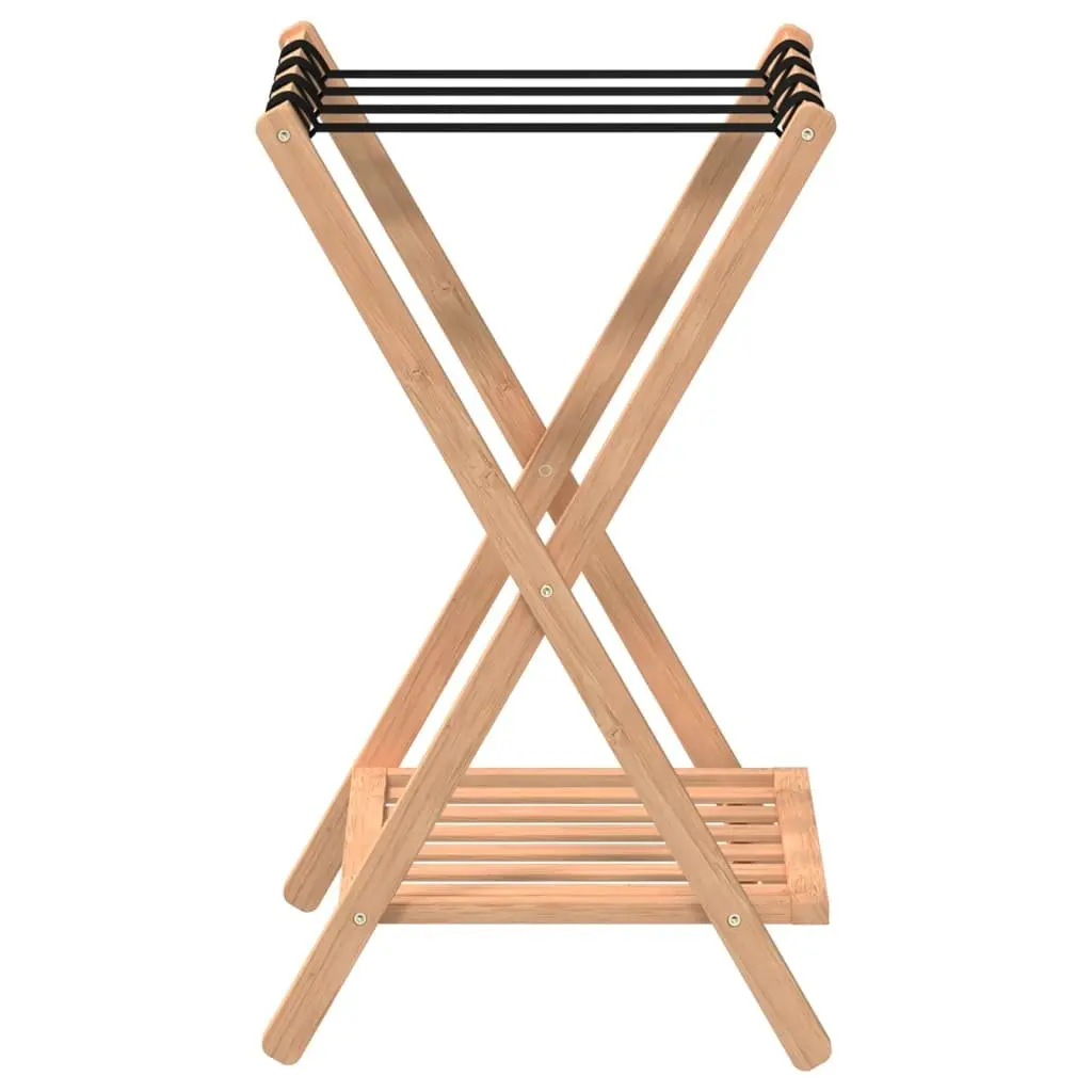 Luggage Rack Bamboo Foldable Suitcase Stand with Two Shelves Storage Organiser